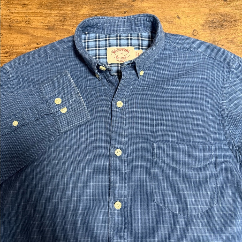 Brooks Brothers X Slim Men’s All Cotton Blue Check Long Sleeve Button Shirt
